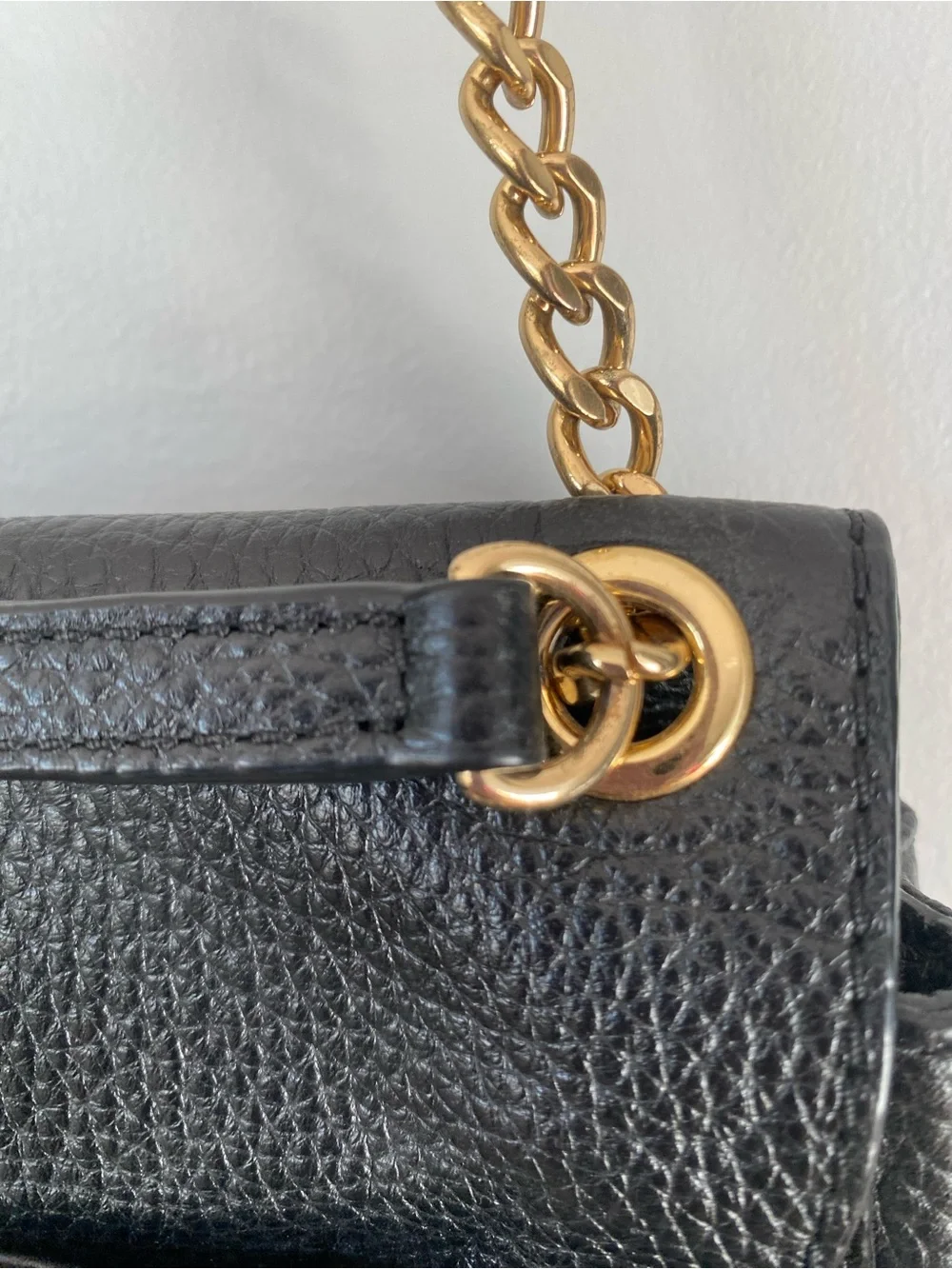 Michael Kors Black Leather Chain Shoulder Bag Gold Hardware